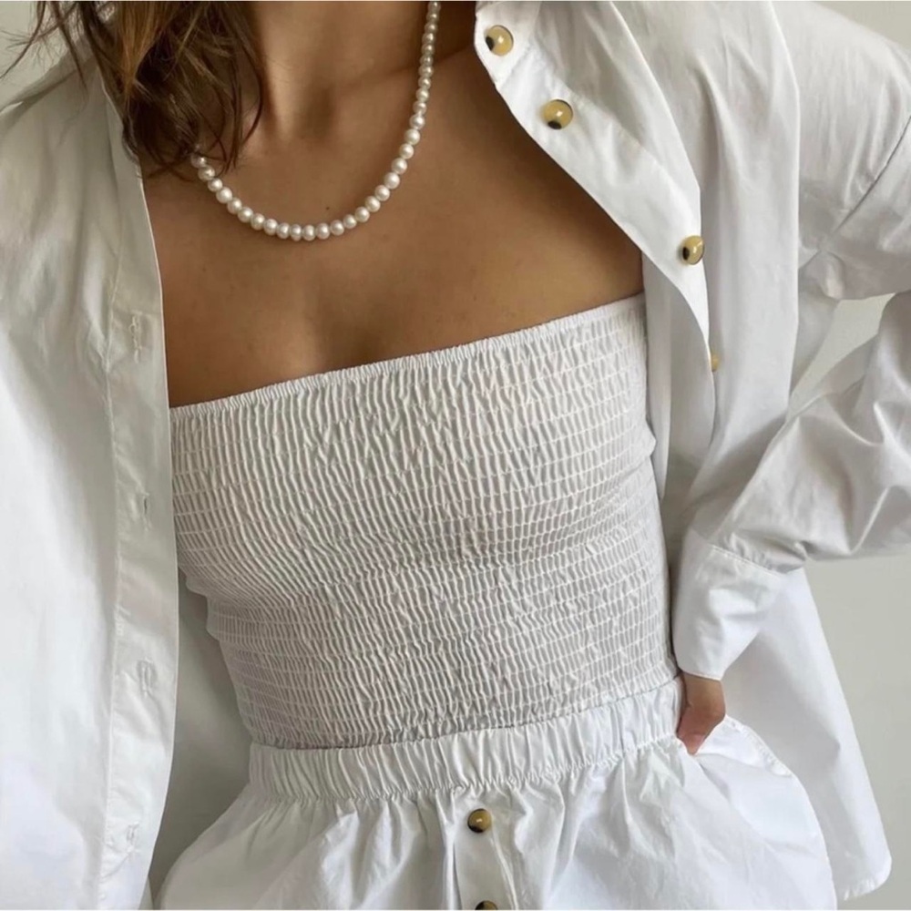 DONNI. White Textured Pop Tube Ruched Top